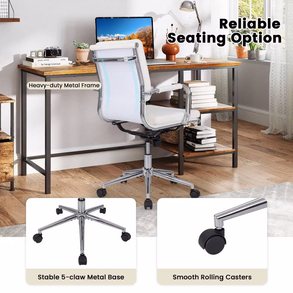 Costway Ergonomic Accent Home Office Chair in White with Armrests and Swivel Base – 4