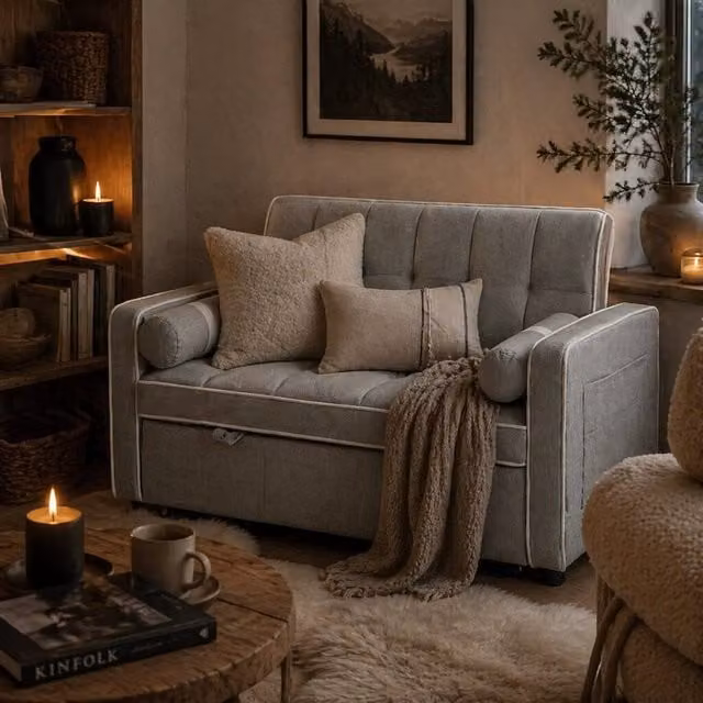 Wyld Haus Tapa 2 Seater Linen Effect Sofa Bed in Light Grey with White Trim, W/D/H: 138.5 x 86.0 x 87.0 cm – 1