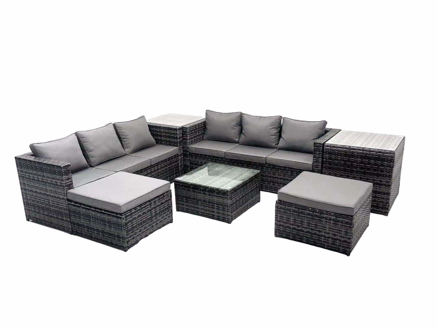 Fimous 8 Seater Patio Lounge Sofa Set with 2 Side Tables and 2 Big Footstools in Dark Grey – 2
