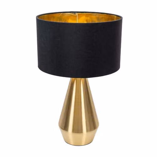 ValueLights Jax Dimmable Touch Table Lamp in Gold/Brass and Black with Fabric Cone Shade H 41 cm x W 25 cm x D 25 cm – 2