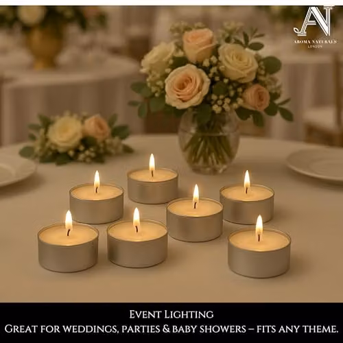 Aroma Naturals London Unscented White Tealight Candles in Aluminium Cups, D3.8 x H1.45 cm, 50 Pack – 5