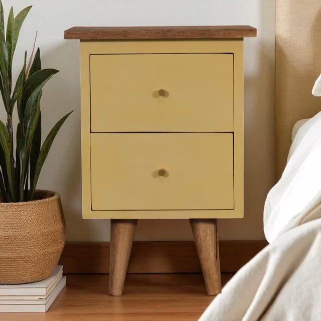 Artisan Furniture Yellow Hand Painted Mango Wood Bedside Cabinet