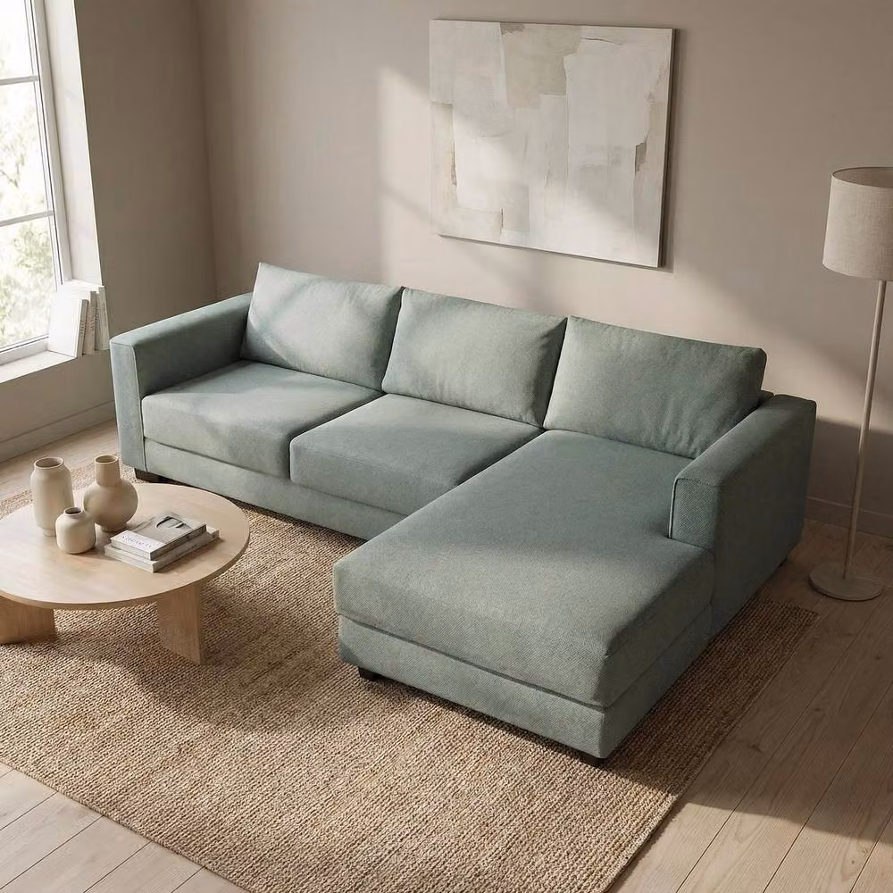 Abakus Direct Kaizer L-Shaped Corner Sofa in Green Bouclé Fabric, Right Facing – 3