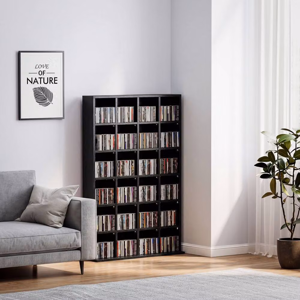 STILVORA Black Matt CD Storage Unit with Adjustable Shelves and Media Compartments, W/D/H: 130.5 x 20.0 x 89.0 cm – 10