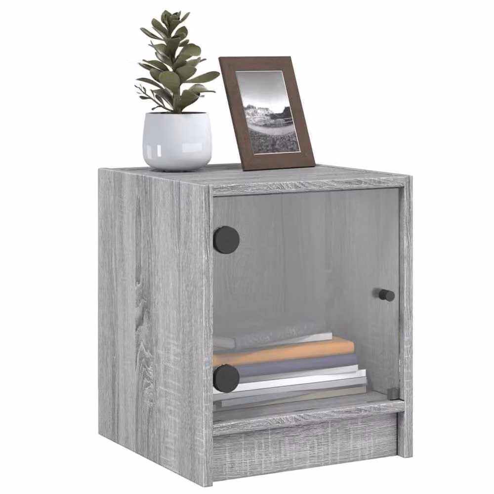 Berkfield Home Bedside Cabinets with Glass Doors, 2 Pack, Grey Sonoma, W/D/H: 35 x 37 x 42 cm – 3