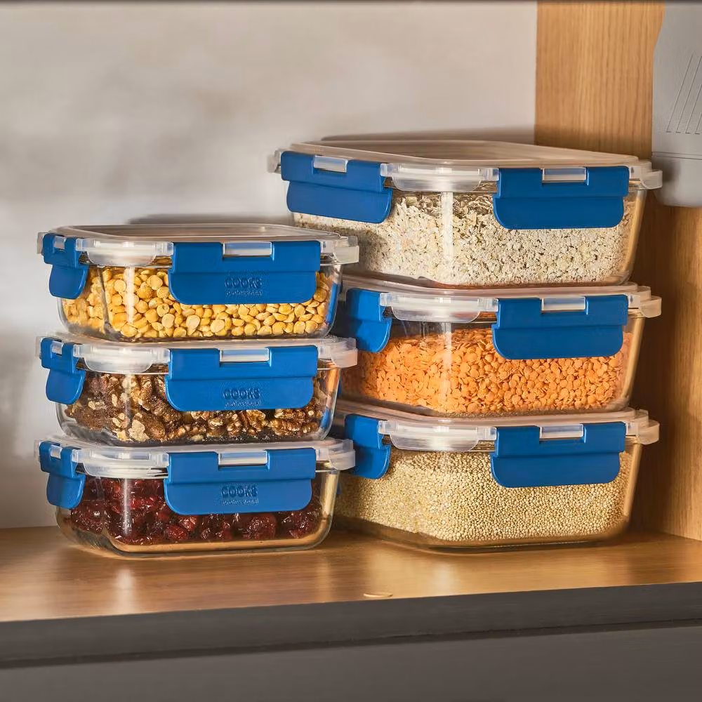 Cooks Professional Set of 10 Clear Glass Oven Safe Food Storage Jars with Leakproof Snap Lids – 2