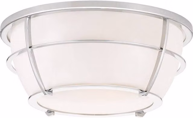 Elstead Chance 2 Light Flush Mount Ceiling Lamp in Polished Chrome and Grey Glass with E27 Socket