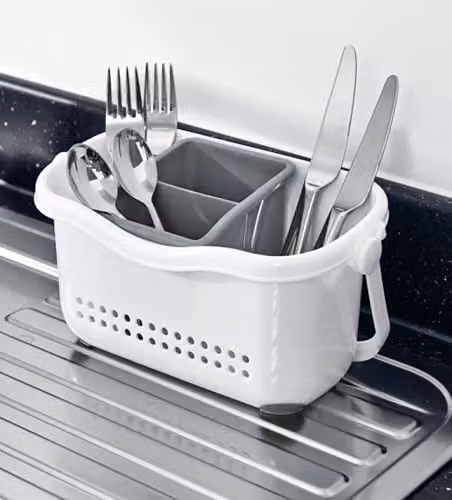 Addis Premium Sink Cutlery Draining Storage Caddy, White/Grey, W: 12 cm, D: 24 cm, H: 20.5 cm – 3
