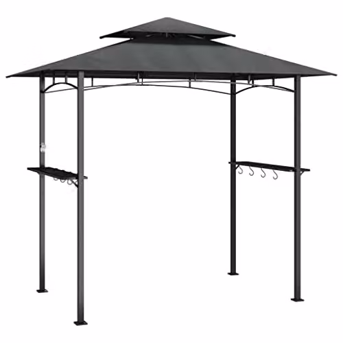 vidaXL BBQ Gazebo with Side Shelves in Anthracite, W/D/H: 240 x 150 x 243 cm – 1