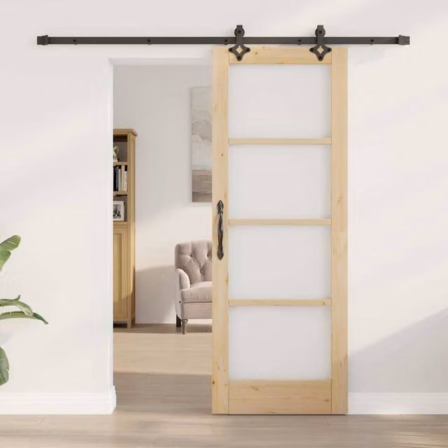 Berkfield Home Orkdal Sliding Door with Hardware Set in Beige Solid Wood and Glass – 1