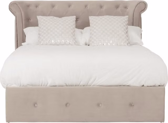 Orsina Contemporary Double Ottoman Bed with Winged Headboard in Brown, W/D/H: 140 x 200 cm
