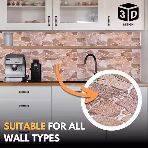 Novecrafto Stone Look 3D PVC Wall Panels in Brown and Beige, 6 Sheets, W: 96 cm x H: 48 cm – 4