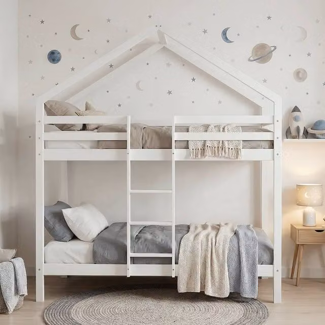 Nöa and Nani Kirstine White Solid Wood Kids Bunk Bed with Ladder and Rails, W/D/H: 90 x 190 x 91.44 cm