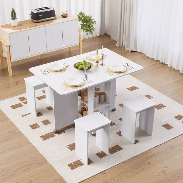 KORVIXA White Glossy Folding Rectangular Dining Table and 4 Chairs Set, W: 100 cm, D: 80 cm, H: 75 cm – 1