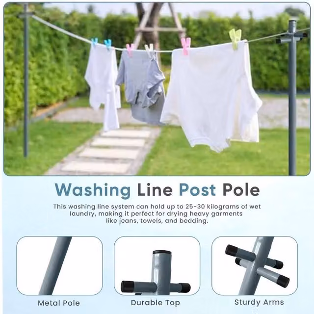 EONLION Extendable Freestanding Clothes Washing Line Post in Grey, Height: 240 cm, Width: 100 cm – 1