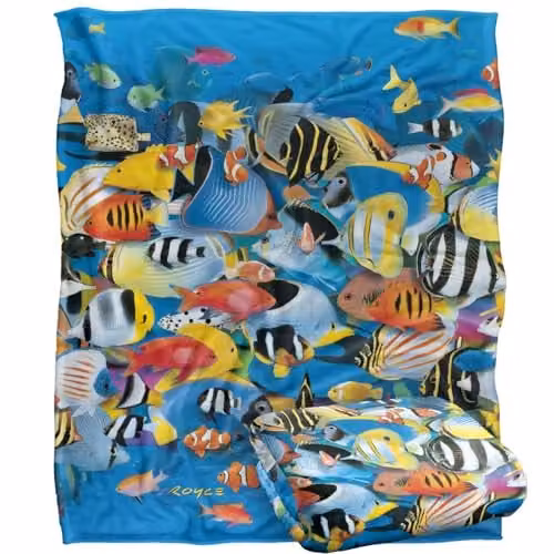 JQ Licensing Royce McClure Tropic Fish Day Dive Silky Touch Super Soft Throw Blanket, Multicolour, W/D/H: 152 x 127 cm