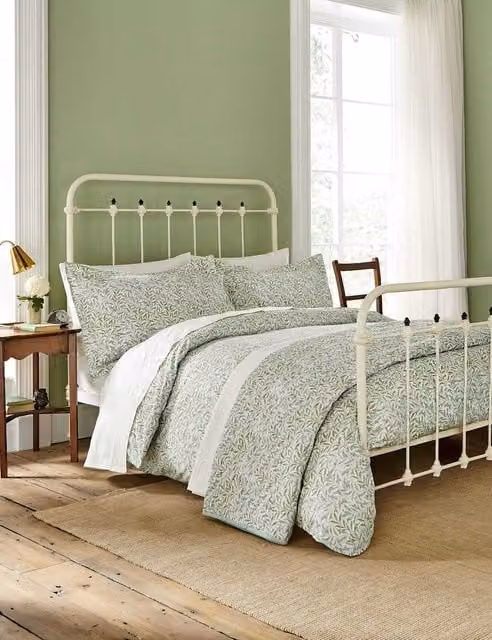 Morris & Co Willow Bough Floral Cotton Percale Bedding Set, Green Mix, W: 140 cm, L: 200 cm
