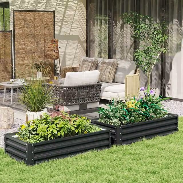 Outsunny Set of 2 Grey Galvanised Steel Raised Garden Beds, W/D/H: 120 x 60 x 30.5 cm – 8