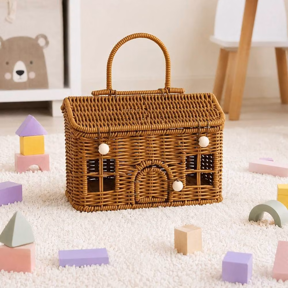 FLAVORA Brown House-Shaped Rattan Wicker Picnic Basket with Handles – 4