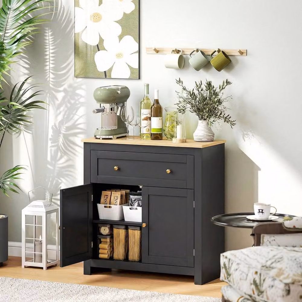 Kelvenix Black Sideboard Storage Cabinet with Adjustable Shelf and Drawer, W/D/H: 80 x 35 x 78.5 cm – 5