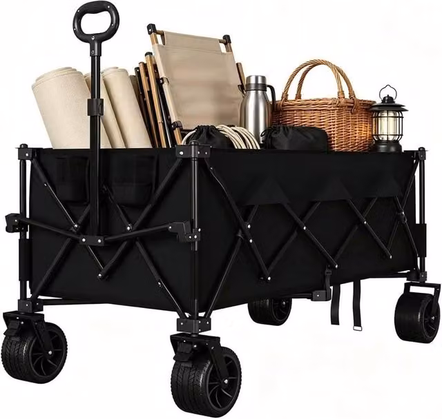 Havendro Foldable Collapsible Garden Pull Trolley Wagon in Black