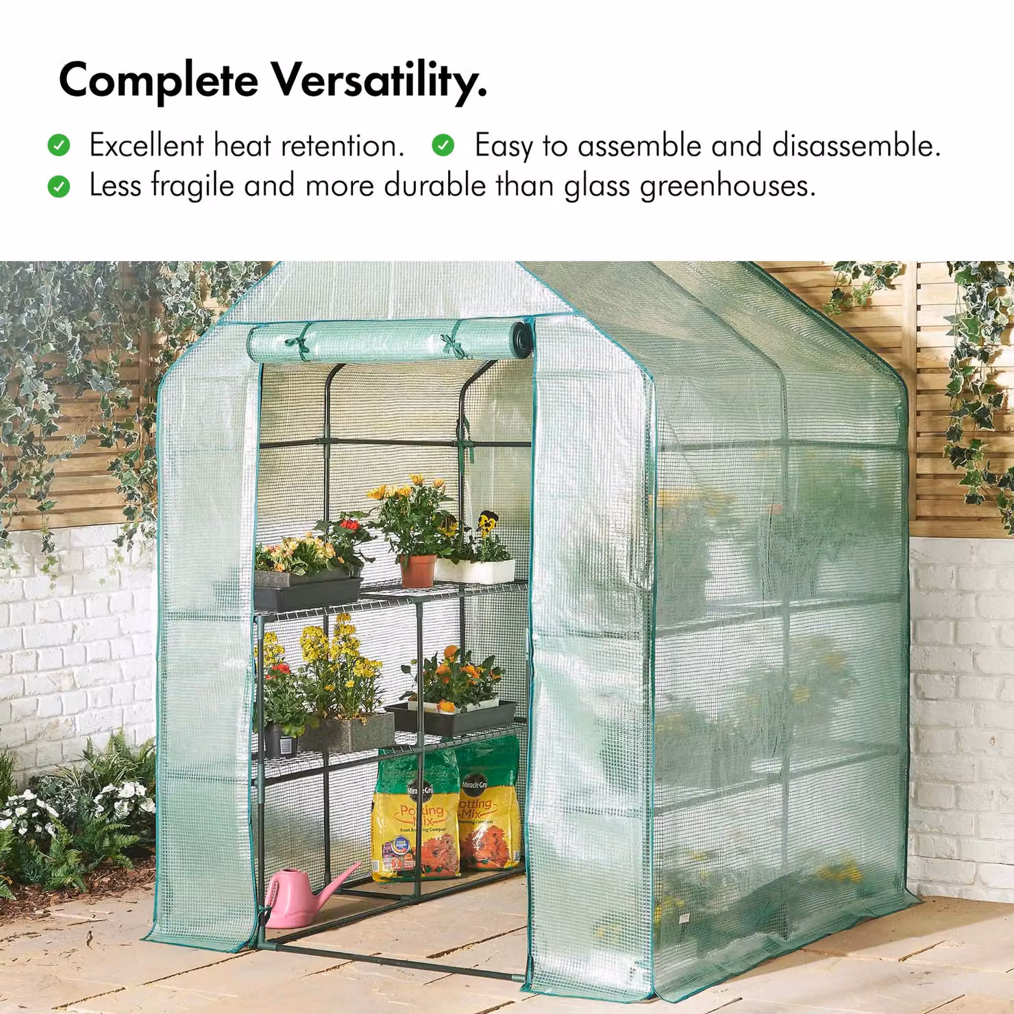 VonHaus Walk In Greenhouse with 8 Shelves in White, H 193 cm x W 143 cm x D 143 cm – 2
