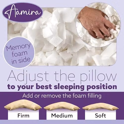 Aamira Adjustable Memory Foam Wedge Pillow with Removable Beige Velvet Cover for Neck, Shoulder and Back Support – 3