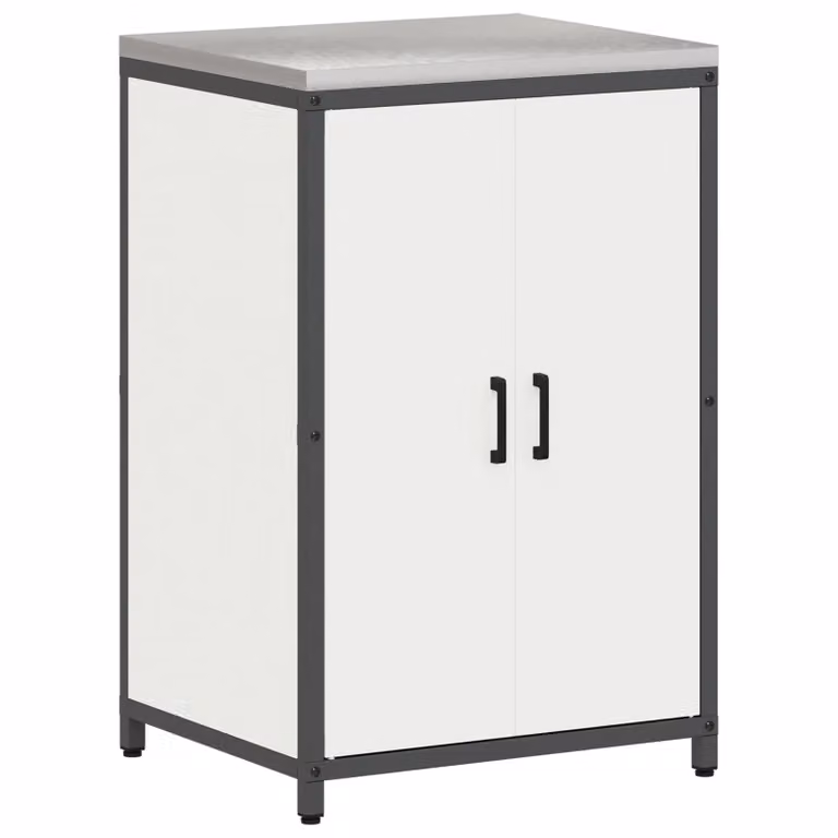 Berkfield Home Modern White Metal Kitchen Storage Cabinet with Hinged Doors and Internal Shelves