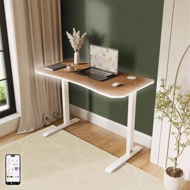 XR Living Oka Oak Gaming Desk with Wireless Charging and RGB LED Lights
