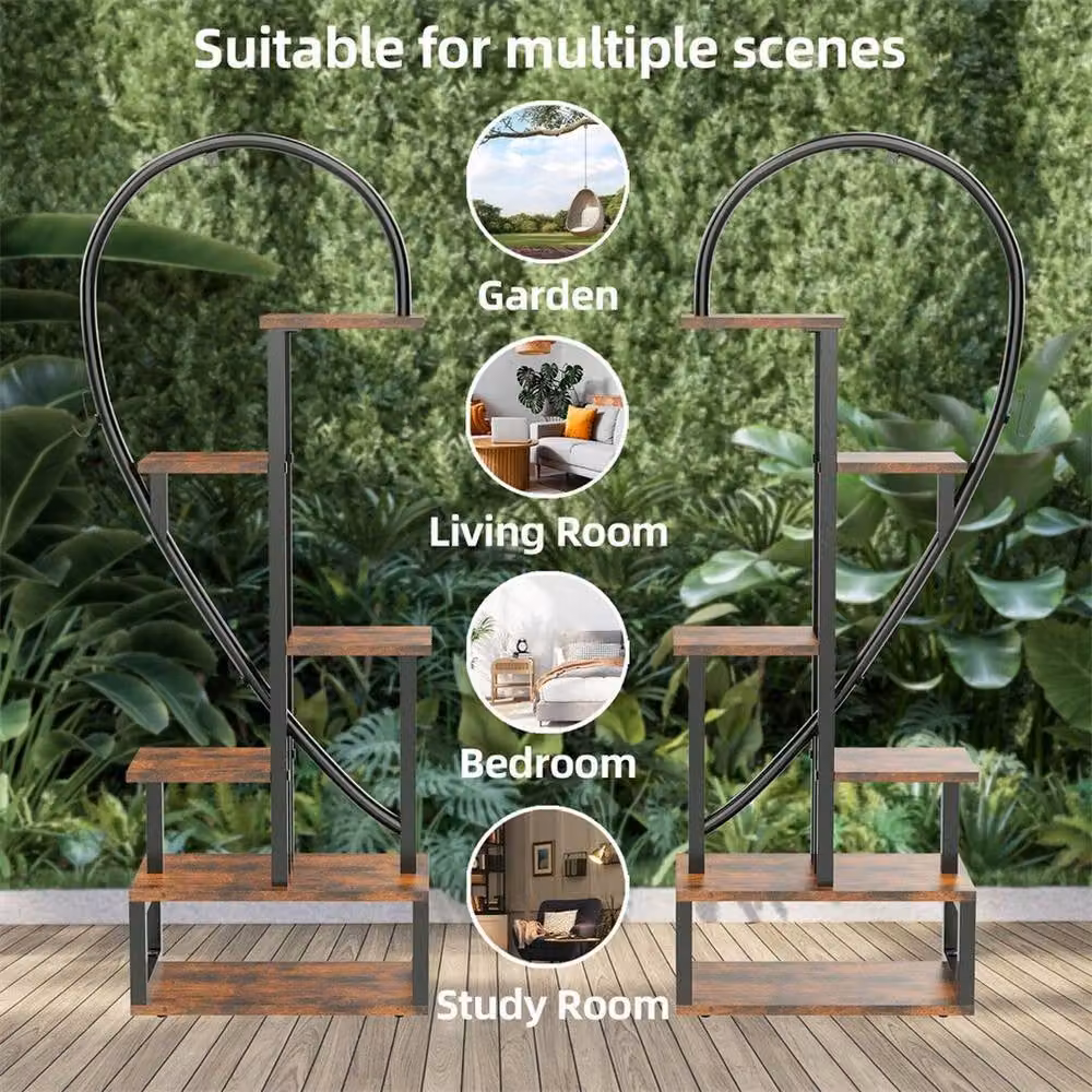 KORVIXA 5 Tier Metal Plant Stand in Black, W/D/H: 90.0 x 24.0 x 136.5 cm – 5