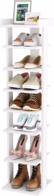 Dprodo 7-Tier White PVC Wood Plastic Shoe Rack with Adjustable Shelves