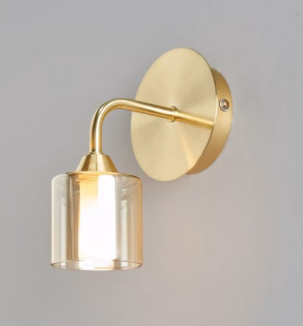 BHS Lighting Noah Gold Brass Bathroom Wall Light with Transparent Glass Cylinder – 1