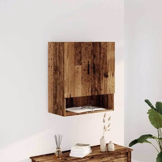 Berkfield Home Old Wood Wall Cabinet in Brown, W/D/H: 60 x 31 x 70 cm