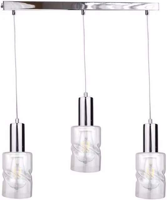 Netlighting Modern Silver Cross Bar Pendant Ceiling Light with 3x E27 Glass Shades, Width: 60 cm