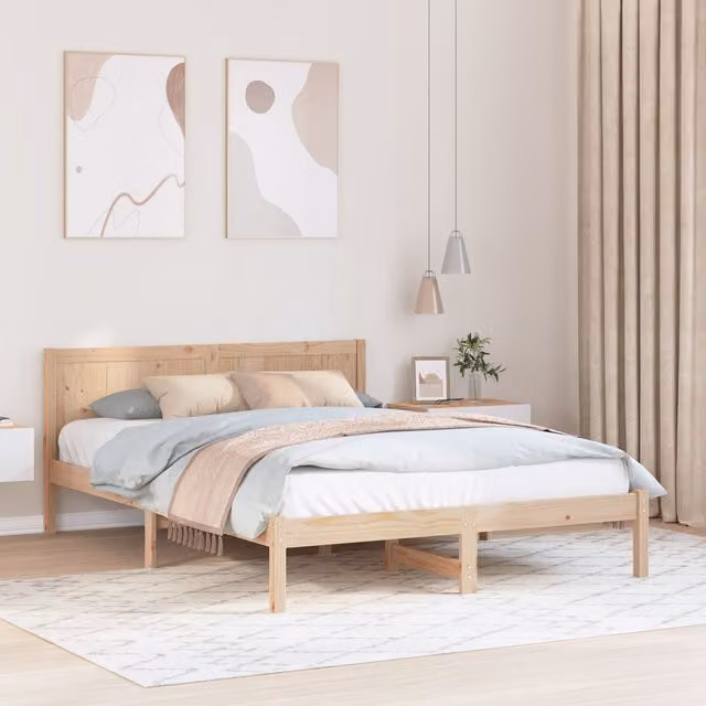Berkfield Home Solid Pine Wood Bed Frame, Brown, W/D/H: 160 x 200 cm
