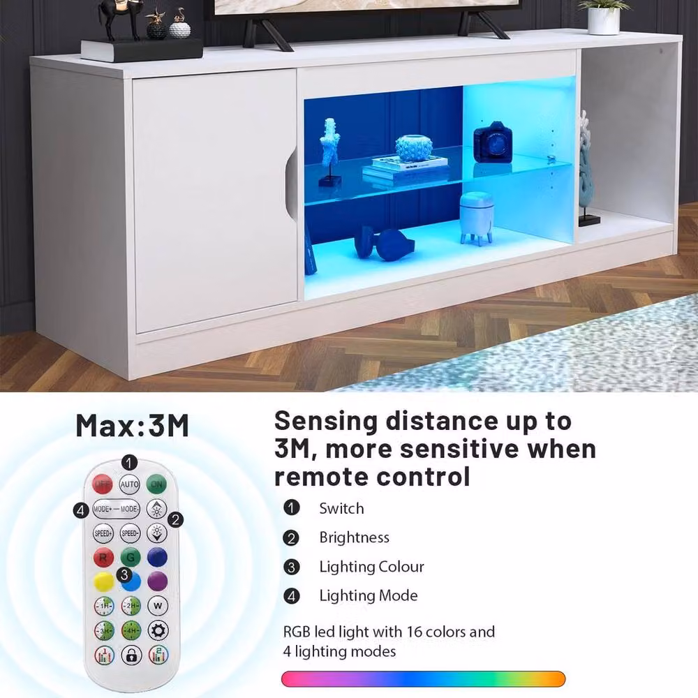 FLAVORA Modern White Glossy LED TV Stand Cabinet Unit with Integrated Lighting W/D/H: 52.5 x 36 x 36 cm – 3