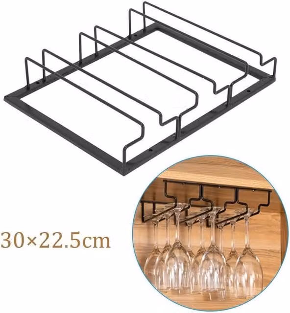 SPETLEK Black Hanging Wine Glass Holder with 3 Slots, W: 30 cm, H: 22.5 cm – 1