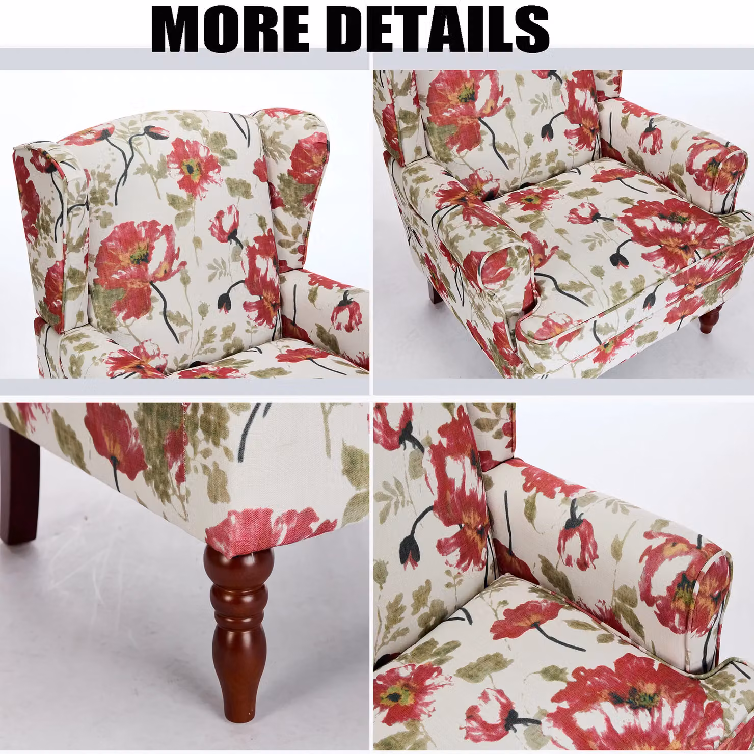 FURNITURE ONE Retro Wingback Armchair in Red Fabric with Solid Wood Legs, W/D/H: 75 x 71 x 96 cm – 2