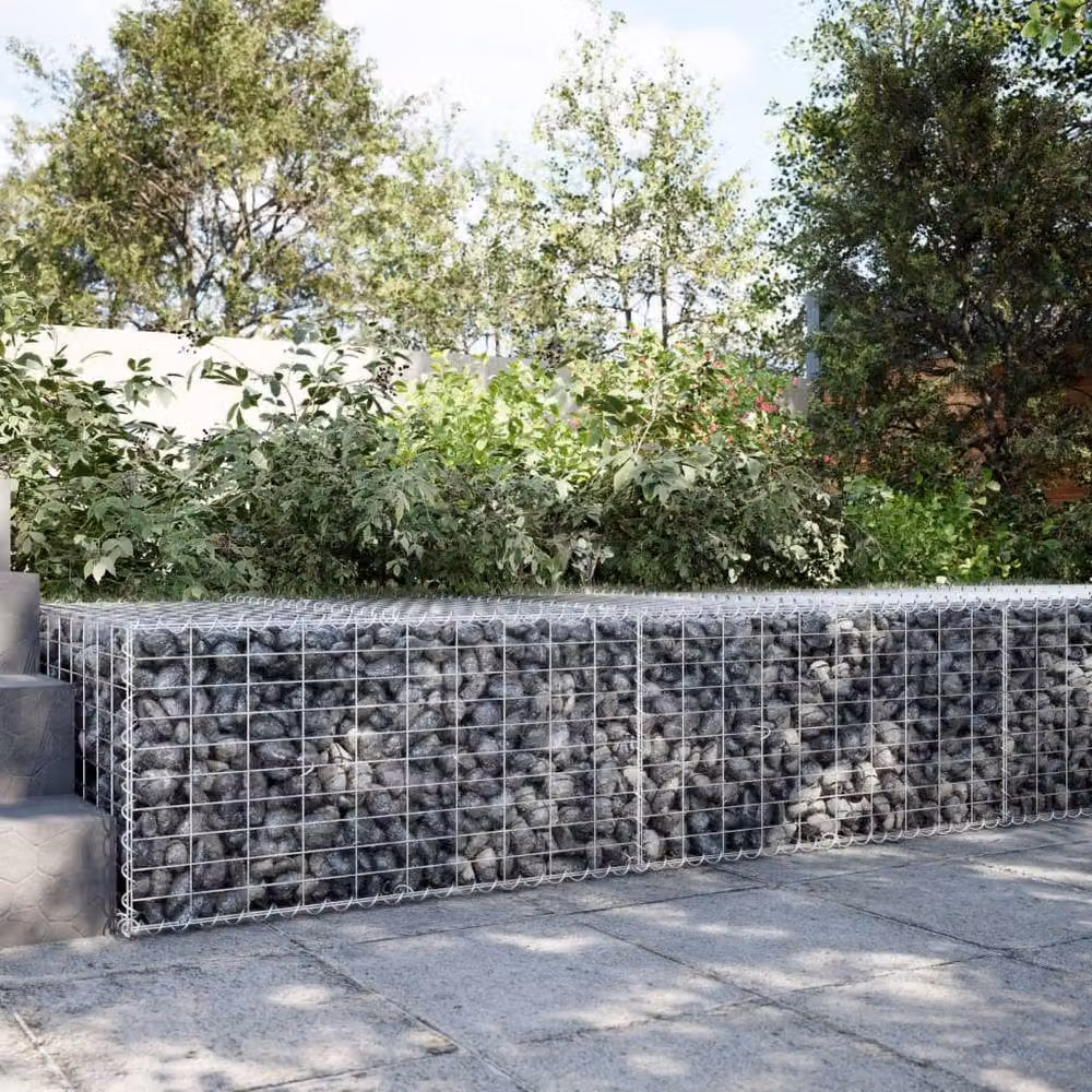 Berkfield Home Silver Galvanised Steel Gabion Basket with Cover, W: 200 cm, D: 100 cm, H: 50 cm – 2