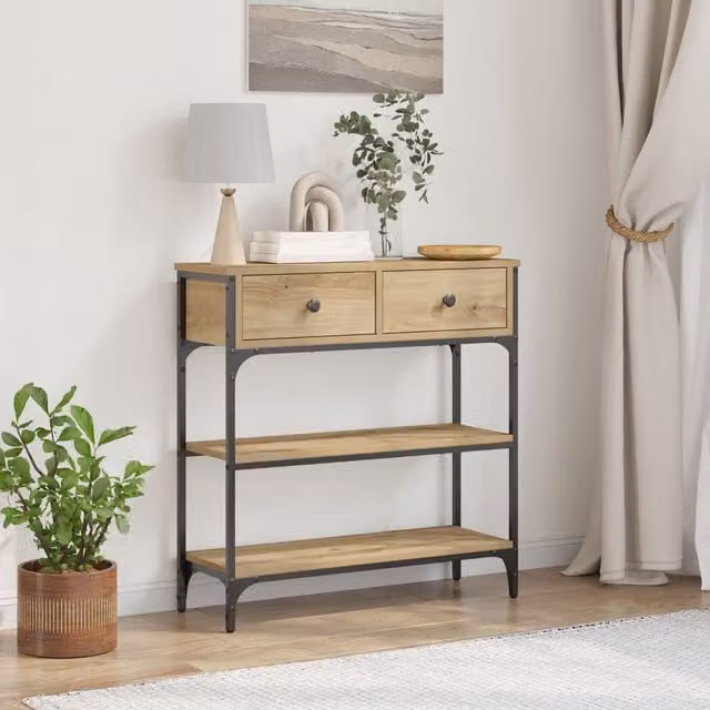 Berkfield Home Artisan Oak Console Table in Brown, W/D/H: 75 x 25 x 32 cm – 1