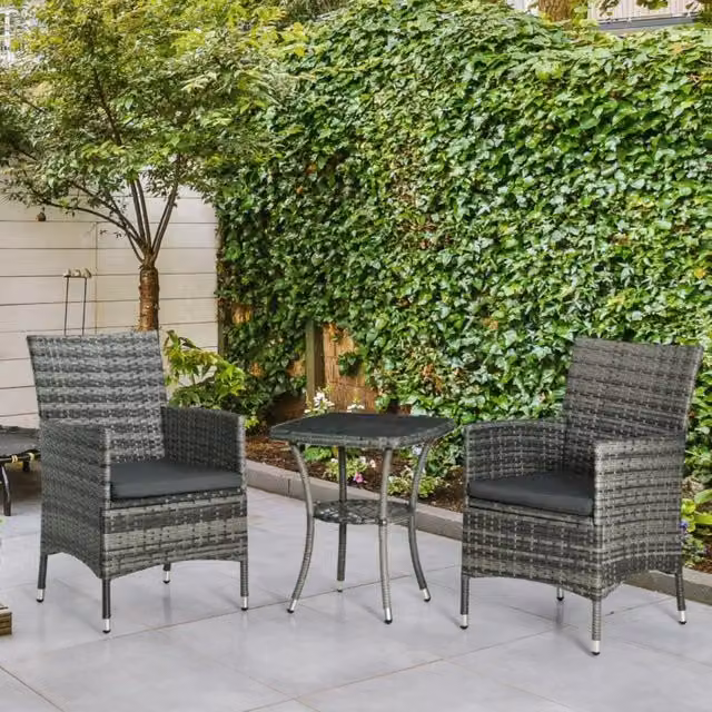 Chilli Seating Crescent Bistro Set in Grey Rattan