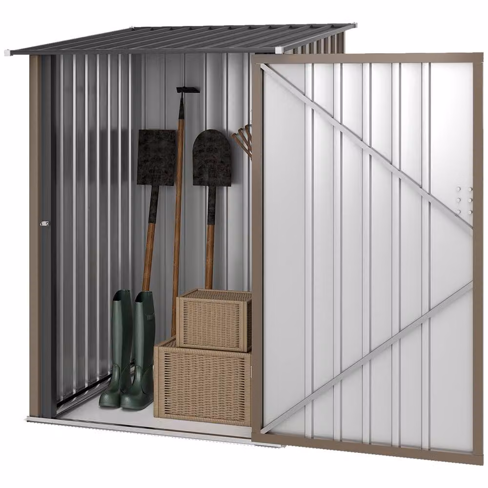 Rolipo Brown and Grey Lean-To Steel Garden Shed with Lockable Single Door – 2