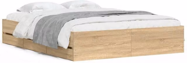 Berkfield Home Sonoma Oak Bed Frame with Drawers in Tan, W/D/H: 140 x 200 cm