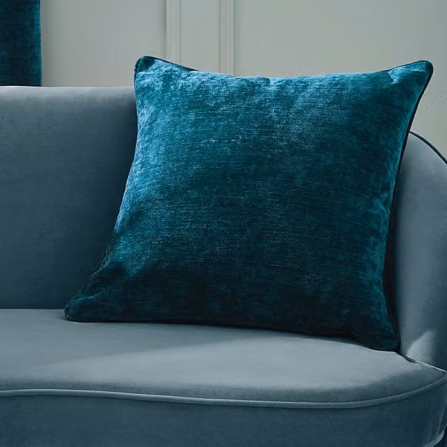 Hyperion Interiors Selene Luxury Chenille Filled Cushion, Petrol Blue, W/D/H: 55 x 55 x 55 cm