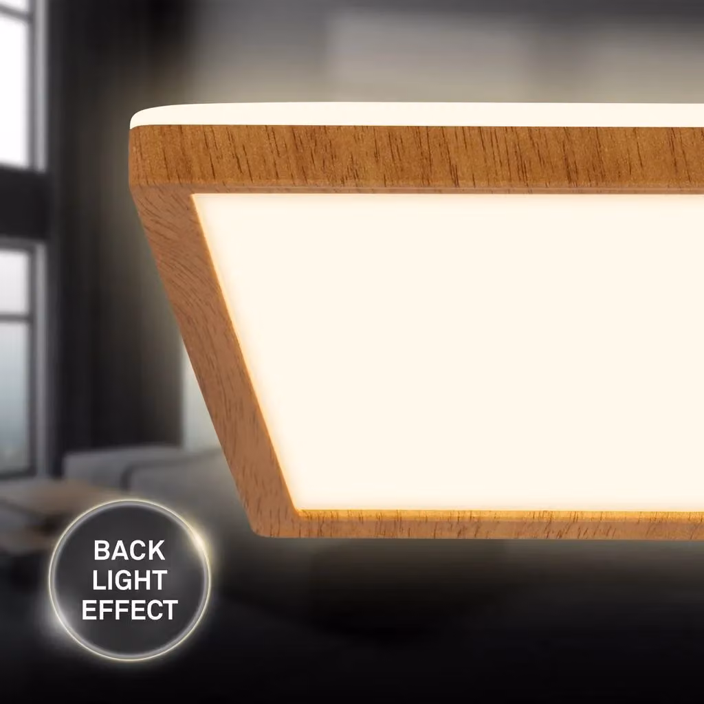 Briloner LED Ceiling Lamp with Wood-Effect Frame, Warm White, W/D/H: 29 x 29 x 3 cm – 4