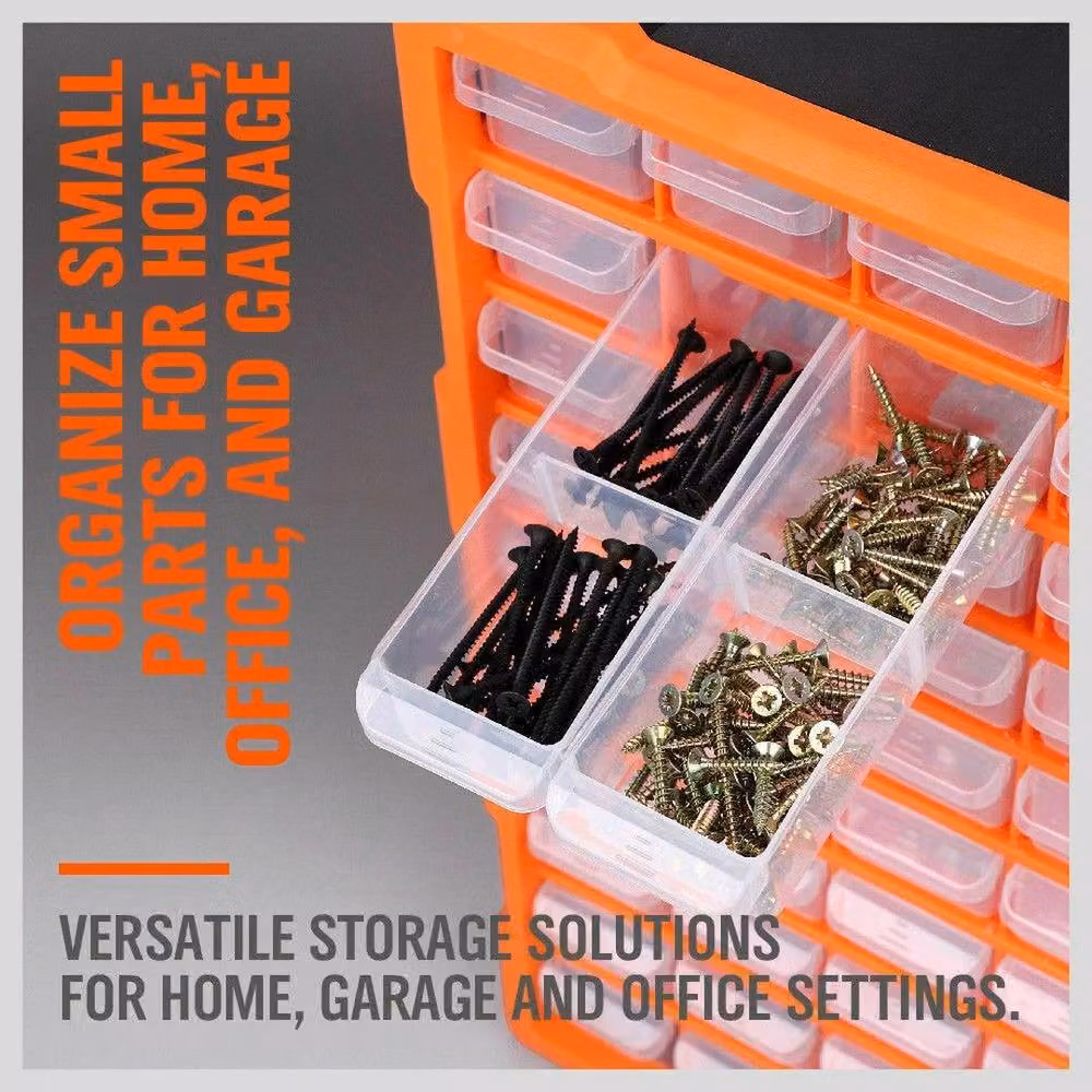 SPETLEK Organiser Screw Storage Cabinet with 39 Drawers, Orange and Transparent Plastic Tool Box for Garage – 3