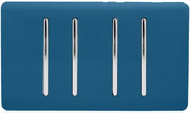 Trendi 4 Gang 2 Way Screwless Raised Front Quad Electrical Wall Light Switch in Midnight Blue and Chrome