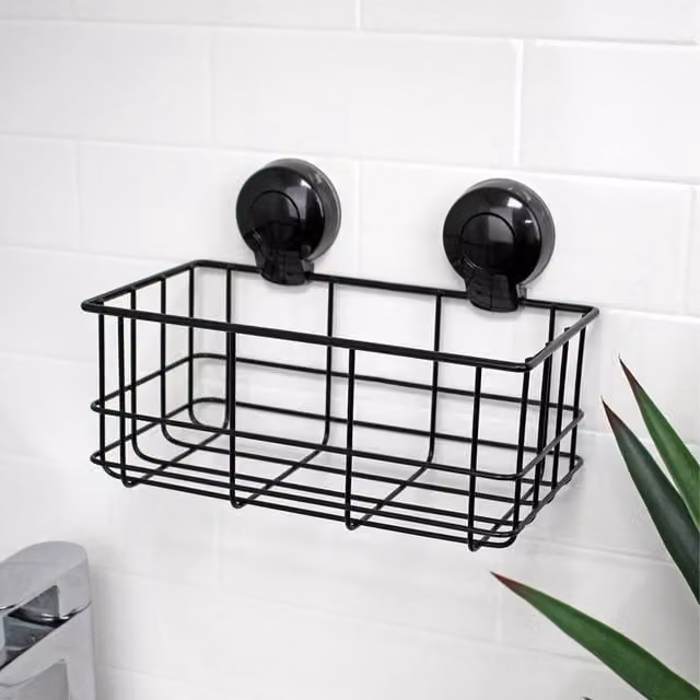 Showerdrape Suctionloc Black Wall Mounted Bottle Basket and Mounting Discs – 1