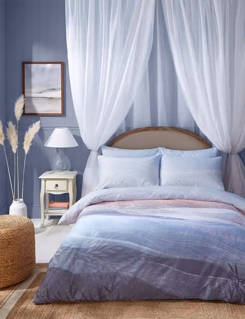Sara Miller Coastal Dawn Pure Cotton Bedding Set, Pale Blue, W: 180 cm x L: 200 cm