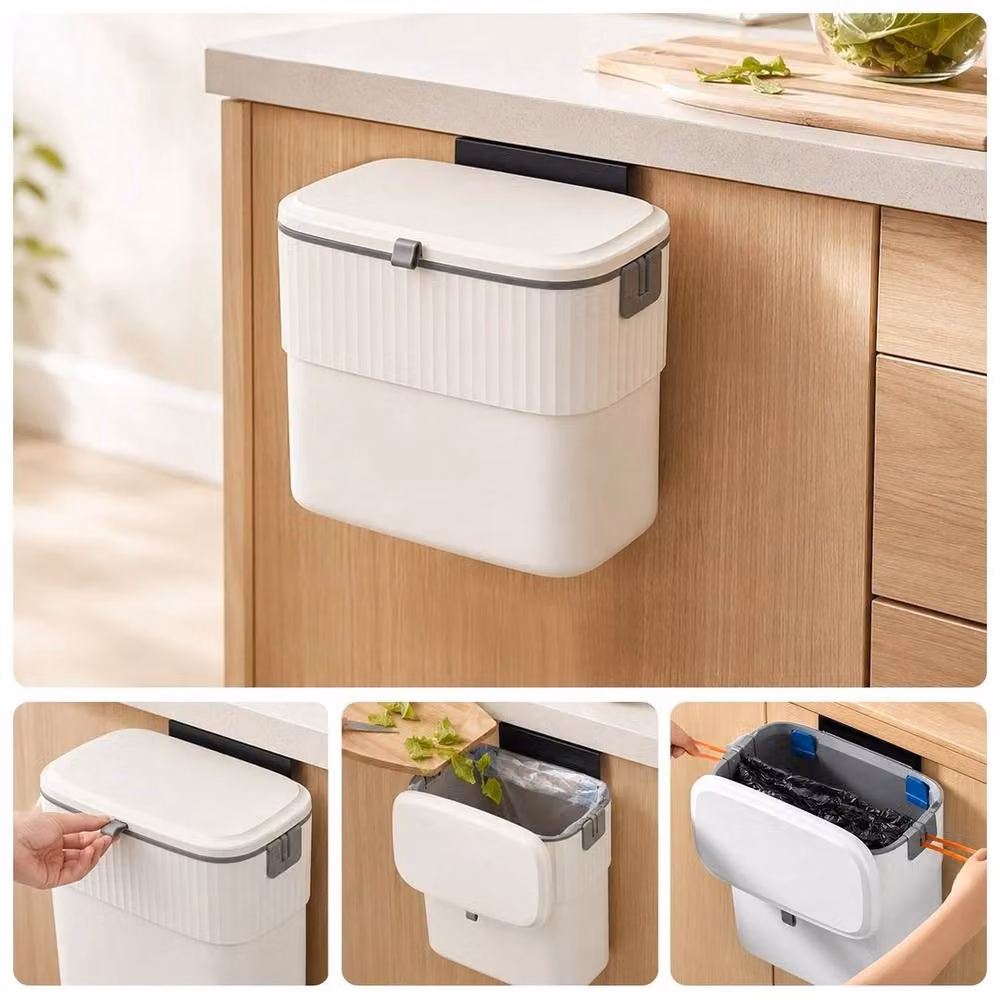 Kelvenix 7L Hanging Kitchen Waste Bin with Flip Lid in White – 2